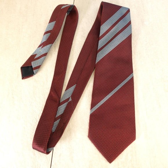TAKASHIMAYA Men's Red Wine Light Blue Striped Neck Tie Business Classic Textured - Picture 11 of 13